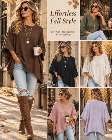 Women's Oversized Batwing Sleeve Knit Top