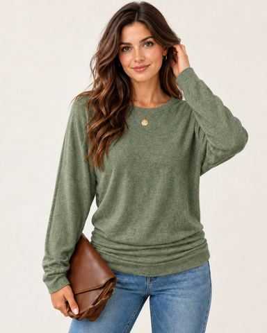 Women's Side-Ruched Long Sleeve Knit Top