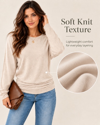 Women's Side-Ruched Long Sleeve Knit Top