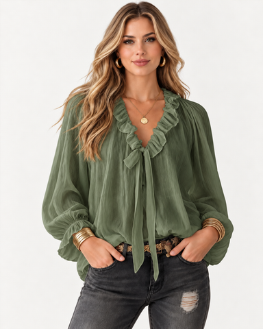 Ruffle Tie Chiffon Blouse