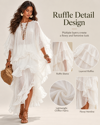 Women's Boho V-Neck Ruffle Maxi Dress