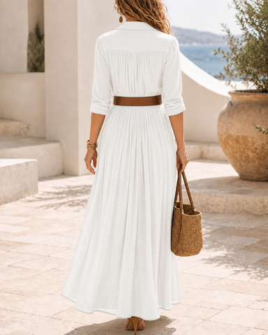 Lapel Deep V Slit Long Dress