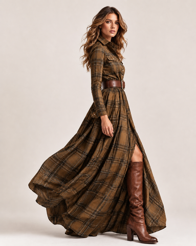 Vintage Plaid Maxi Dress