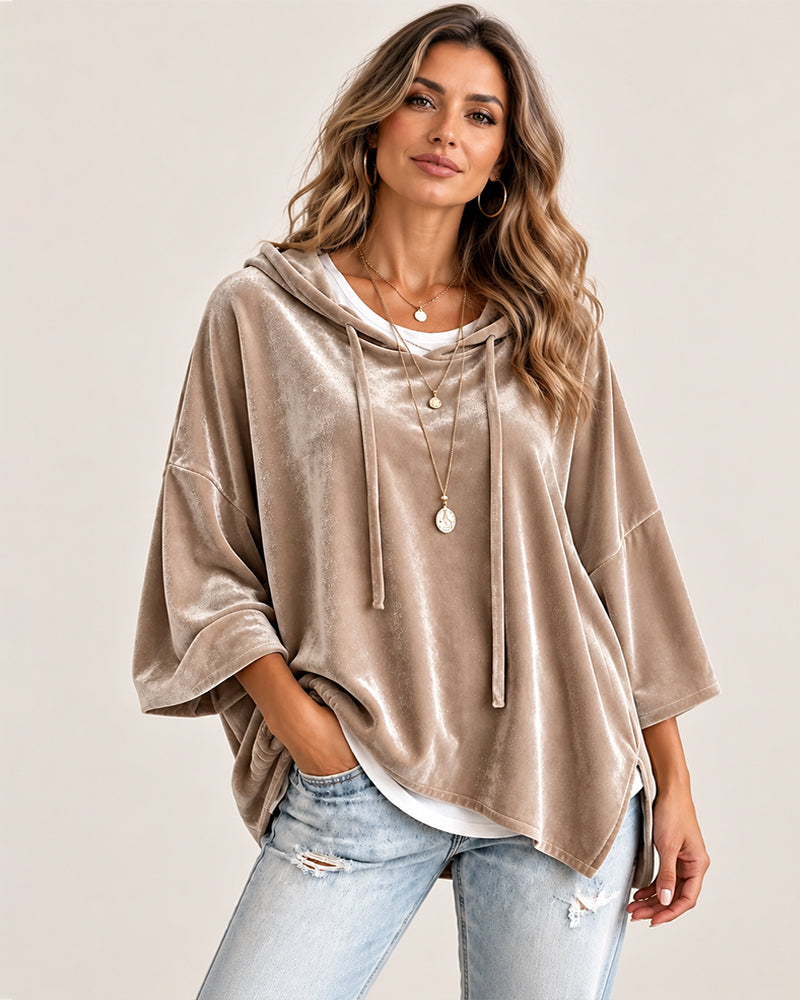 Casual Velvet Drop-Shoulder Hoodie