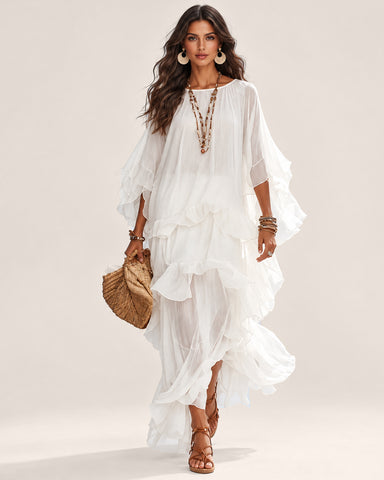 Women's Boho V-Neck Ruffle Maxi Dress