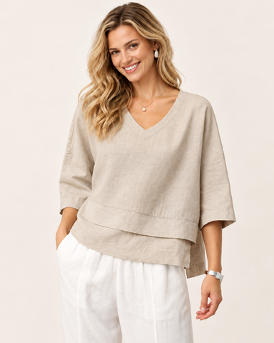 100% Cotton Linen V-Neck Top