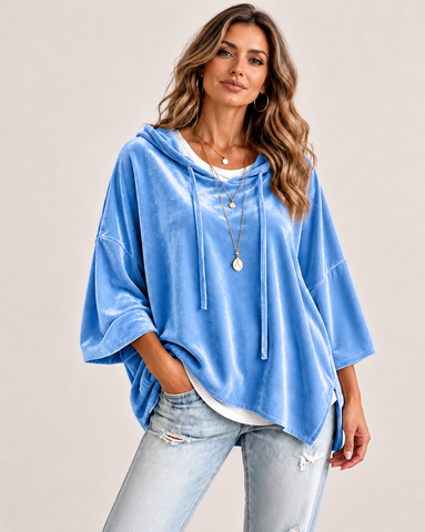 Casual Velvet Drop-Shoulder Hoodie