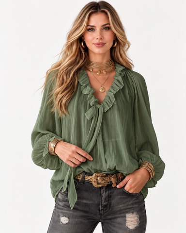 Ruffle Tie Chiffon Blouse