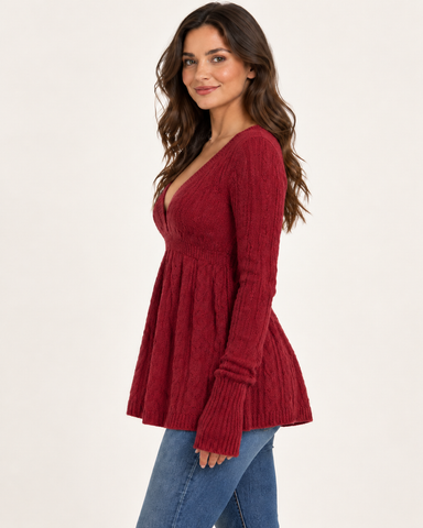 Women's V-Neck Peplum Knit Top