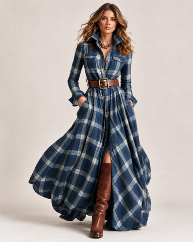 Vintage Plaid Maxi Dress