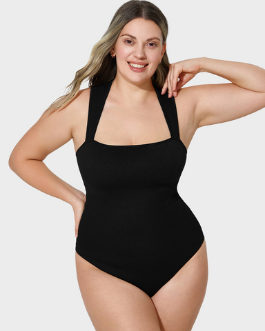 Sleeveless knit ribbed tummy tuck undershirt bodysuit