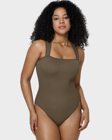 Sleeveless knit ribbed tummy tuck undershirt bodysuit