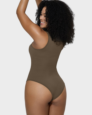 Sleeveless knit ribbed tummy tuck undershirt bodysuit