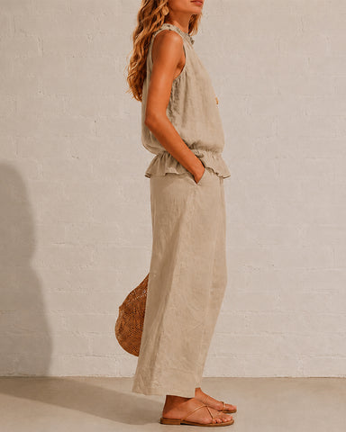 Cotton Linen Sleeveless Two-Piece Set
