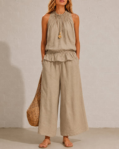 Cotton Linen Sleeveless Two-Piece Set