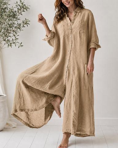 Cotton Linen Shirt Jumpsuit