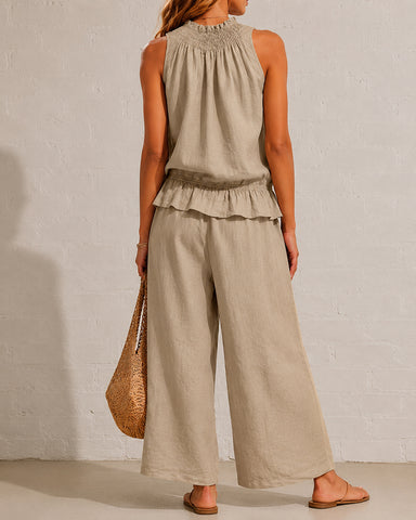 Cotton Linen Sleeveless Two-Piece Set