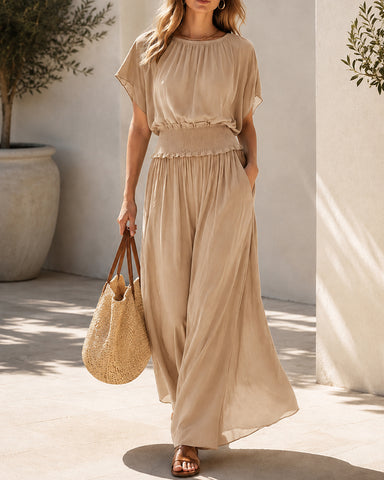 Flowy Chiffon Short Sleeve Boho Long Dress