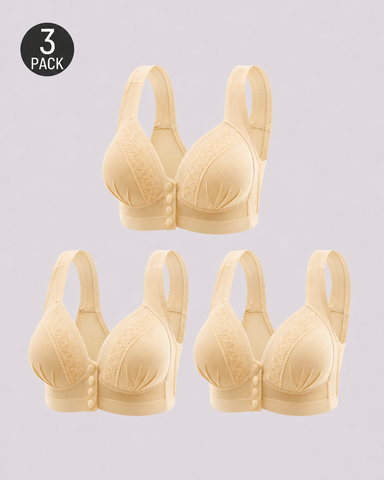 3-Pack Front Closure Wireless Lace Bras