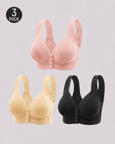3-Pack Front Closure Wireless Lace Bras