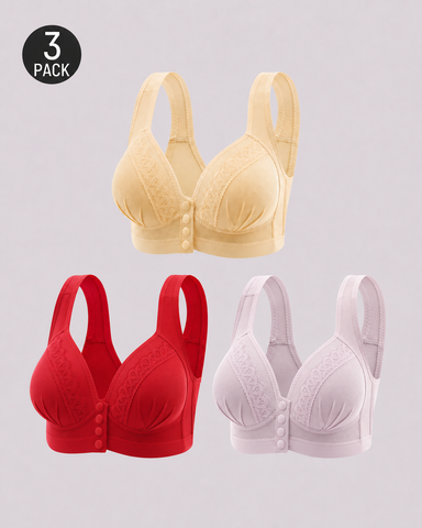 3-Pack Front Closure Wireless Lace Bras