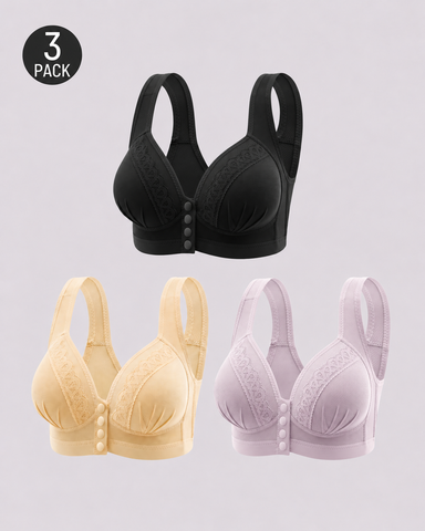 3-Pack Front Closure Wireless Lace Bras