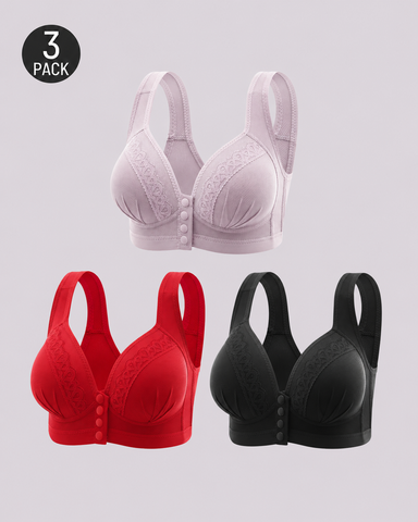 3-Pack Front Closure Wireless Lace Bras