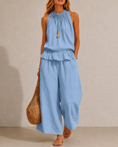 Cotton Linen Sleeveless Two-Piece Set