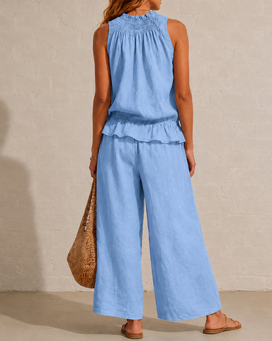 Cotton Linen Sleeveless Two-Piece Set