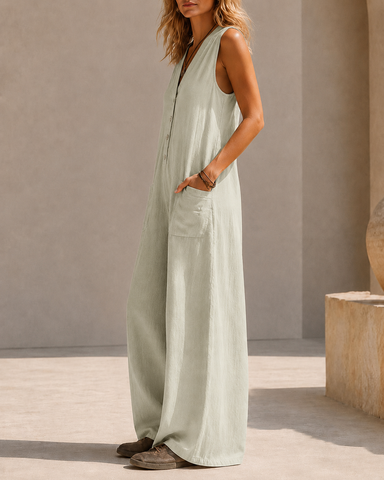 Sleeveless Linen Wide Leg Jumpsuit