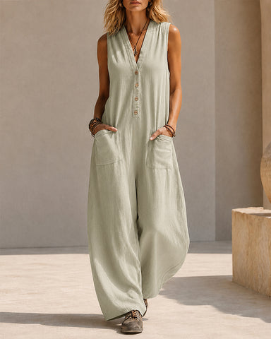 Sleeveless Linen Wide Leg Jumpsuit