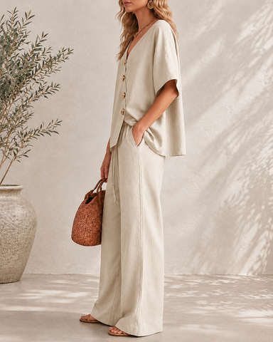 Casual Cotton Easy Living Wide-Leg Set