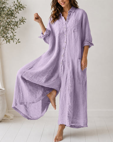 Cotton Linen Shirt Jumpsuit