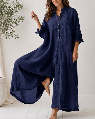 Cotton Linen Shirt Jumpsuit