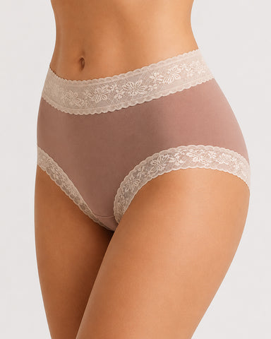 5-Pack Soft Lace-Trim Cotton High-Waist Panties