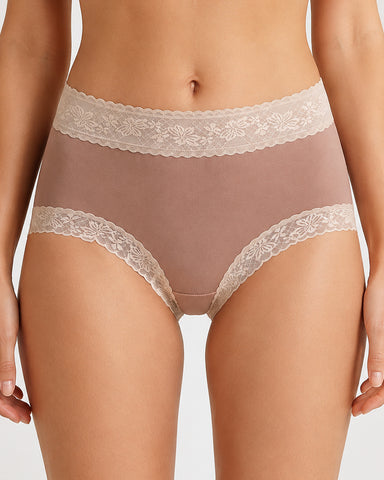 5-Pack Soft Lace-Trim Cotton High-Waist Panties