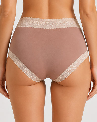 5-Pack Soft Lace-Trim Cotton High-Waist Panties