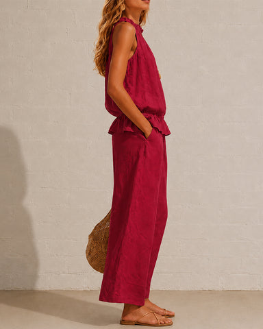 Cotton Linen Sleeveless Two-Piece Set
