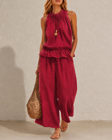 Cotton Linen Sleeveless Two-Piece Set