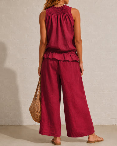 Cotton Linen Sleeveless Two-Piece Set
