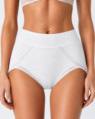 5-Pack Pure Cotton Lace Trim Breathable Tummy Control Panties