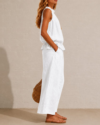 Cotton Linen Sleeveless Two-Piece Set