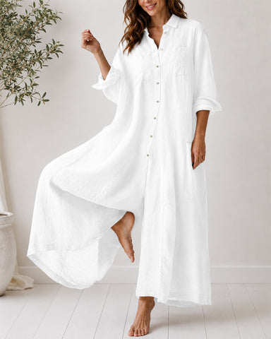 Cotton Linen Shirt Jumpsuit