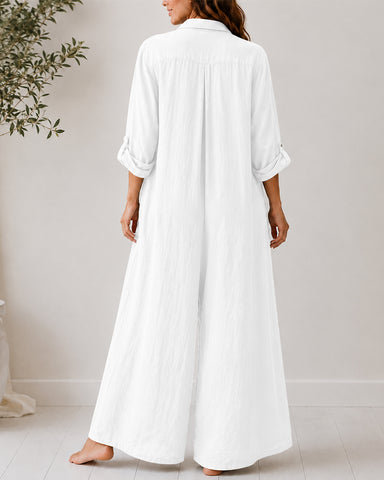 Cotton Linen Shirt Jumpsuit
