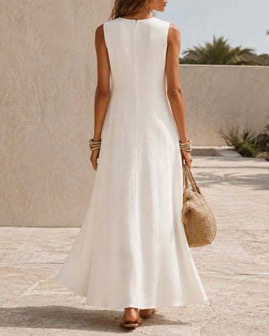 Casual Sleeveless Asymmetrical Hem Cotton Linen Long Dress
