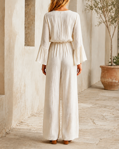 Relaxed V-Neck Wide Leg Jumpsuit