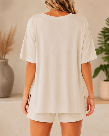 Relaxed V-Neck Lounge Shorts Set