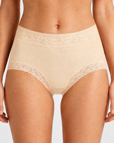 5-Pack Soft Lace-Trim Cotton High-Waist Panties