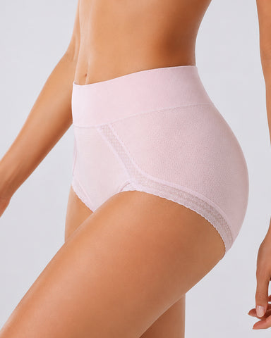5-Pack Pure Cotton Lace Trim Breathable Tummy Control Panties