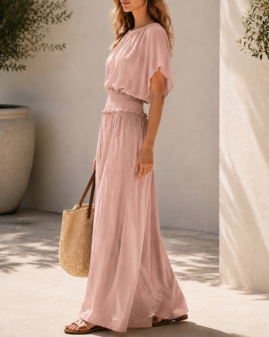 Flowy Chiffon Short Sleeve Boho Long Dress